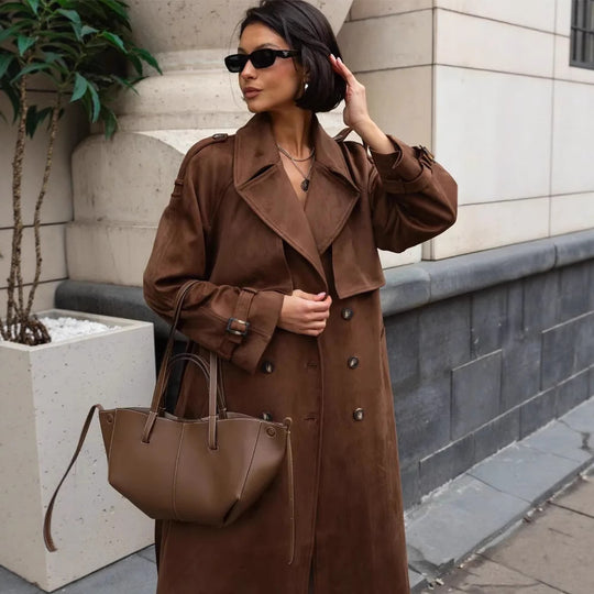 Damen Stilvoller Trenchcoat mit weitem Schnitt und Gürtel Heidi-Mode