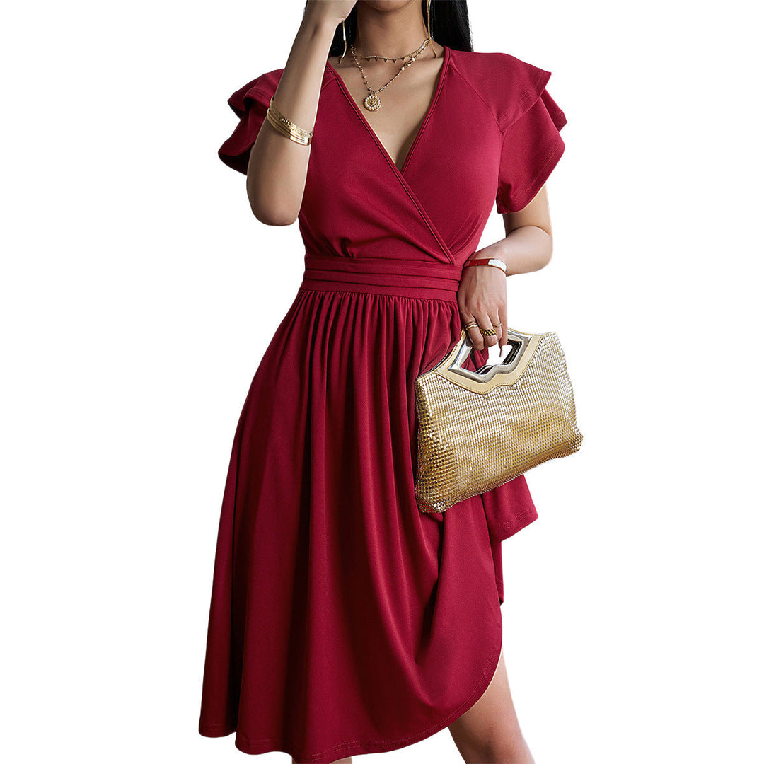 Heidi-Mode | V-Ausschnitt Einfarbig Kurzarmkleid Für Frauen