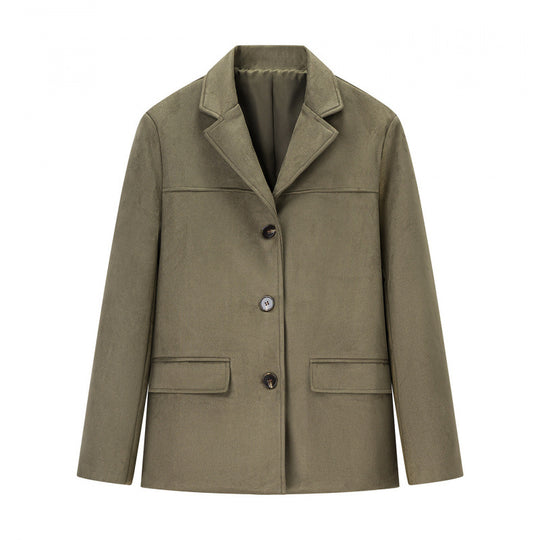 Damen klassische Blazerjacke aus weichem Material mit aufgesetzten Taschen Heidi-Mode