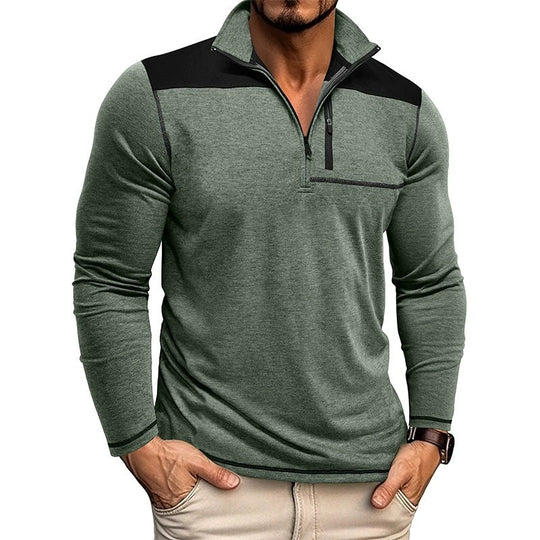 Herren Langarm-Polohemd mit hohem Kragen und Reißverschluss Heidi-Mode