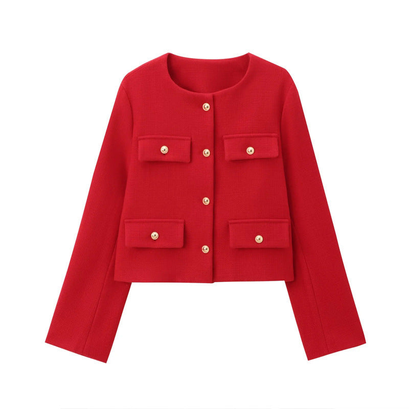 Damen Modische Kurzjacke mit dekorativen Knöpfen und praktischen Taschen Heidi-Mode