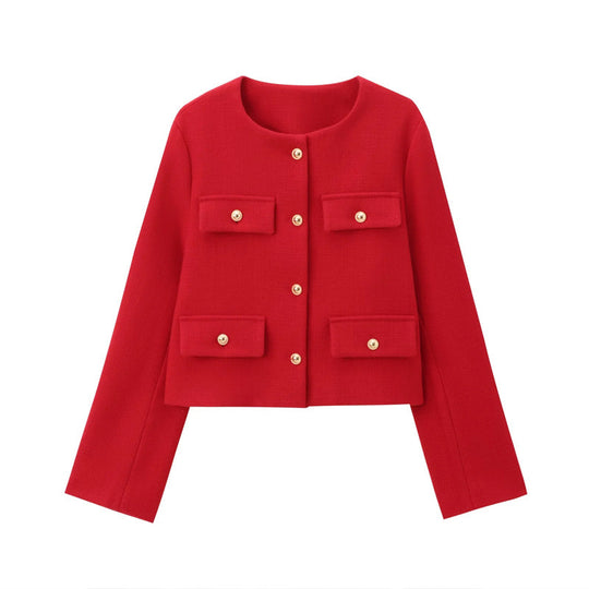 Damen Modische Kurzjacke mit dekorativen Knöpfen und praktischen Taschen Heidi-Mode
