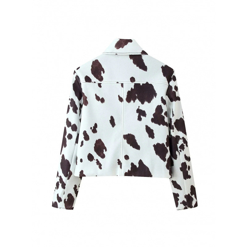 Damen Kunstlederjacke mit modernem Kuhfleckenmuster Heidi-Mode