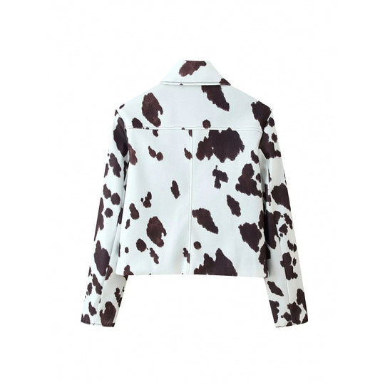 Damen Kunstlederjacke mit modernem Kuhfleckenmuster Heidi-Mode