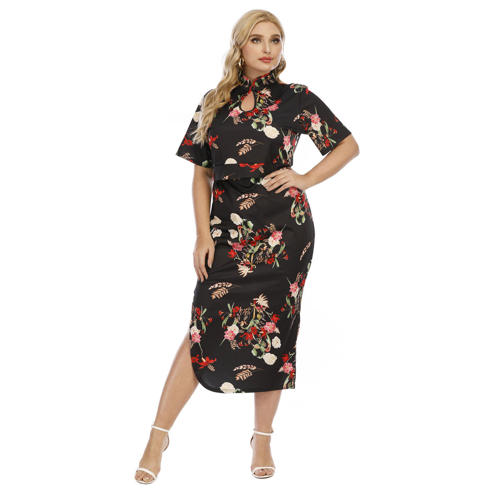 Damen elegantes Blusenkleid mit floralem Muster und hohem Kragen Heidi-Mode