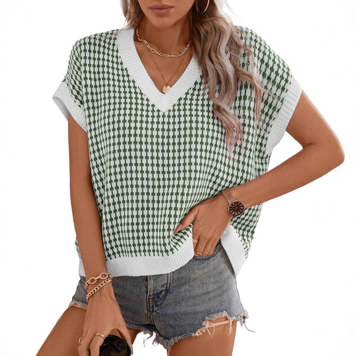 Damen lässiger V-Ausschnitt Pullover mit geometrischem Muster Heidi-Mode