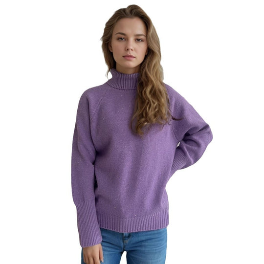 Damen Rollkragenpullover mit strukturiertem Design und Glitzerakzenten Heidi-Mode