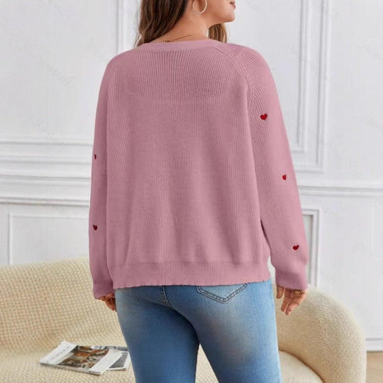 Damen Strickjacke mit Herzapplikationen und Knopfdesign Heidi-Mode
