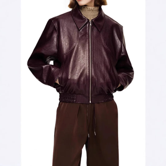 Damen Kunstlederjacke im modischen Schnitt mit elastischem Bund Heidi-Mode
