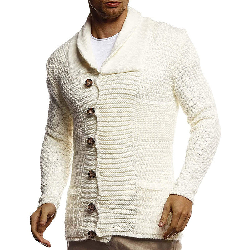Herren strukturiertes Strickoberteil mit großem Kragen und praktischen Taschen Heidi-Mode