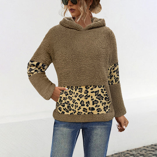 Damen Hoodie mit kuscheligem Fell-Design und Leoparden-Elementen Heidi-Mode