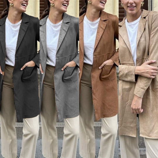 Damen eleganter Longblazer aus weichem Suedine Heidi-Mode