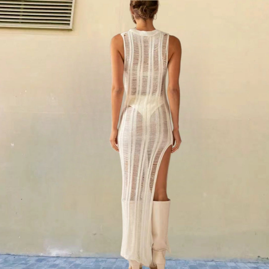 Damen Enges Strickkleid mit transparenten Details Heidi-Mode