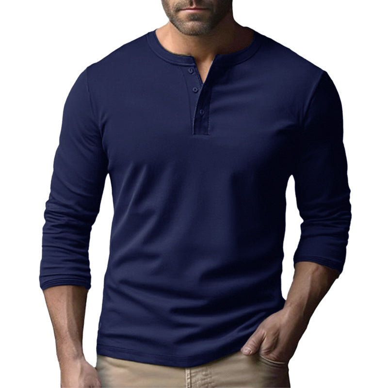 Herren Langarm-Henley-Shirt aus atmungsaktivem Baumwollmix Heidi-Mode