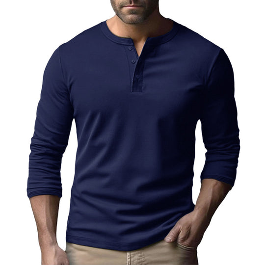 Herren Langarm-Henley-Shirt aus atmungsaktivem Baumwollmix Heidi-Mode