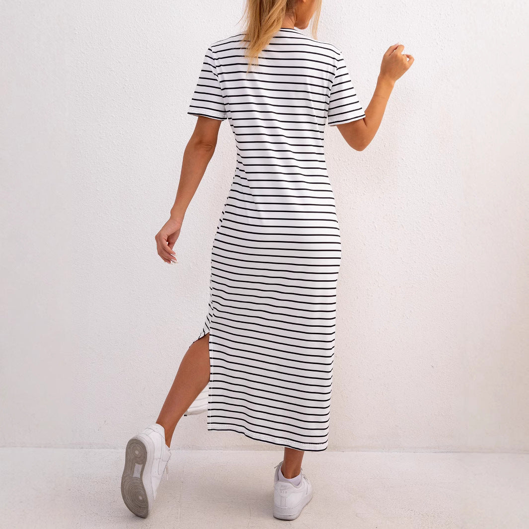 Damen gestreifte Midi-Kleid Heidi-Mode