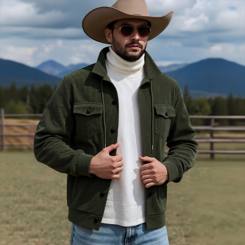 Herren Cordjacke mit verstellbarem Kordelzug und praktischen Brusttaschen Heidi-Mode