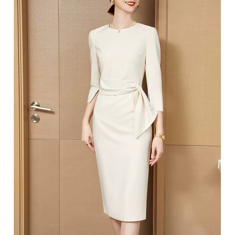 Damen elegantes Etuikleid mit seitlichem Wickeldetail Heidi-Mode