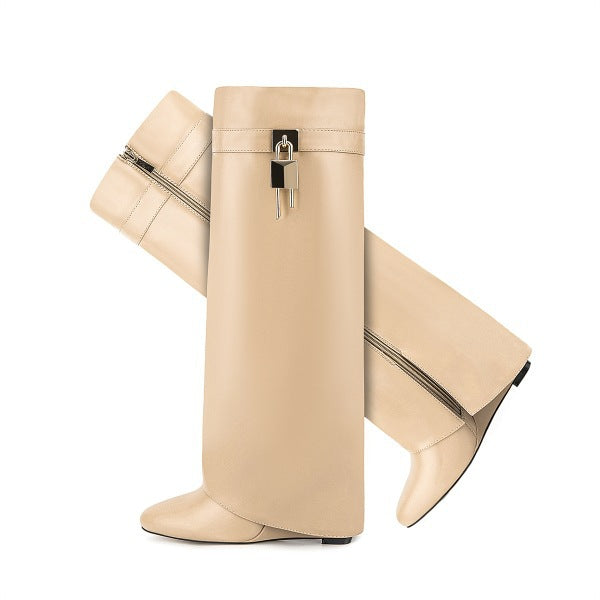 Femme Über-die-Knie-Fashion-Stiefel mit skulpturalem Design Heidi-Mode