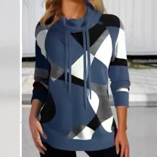 Damen Kapuzenpullover mit geometrischem Muster und hoher Passform Heidi-Mode