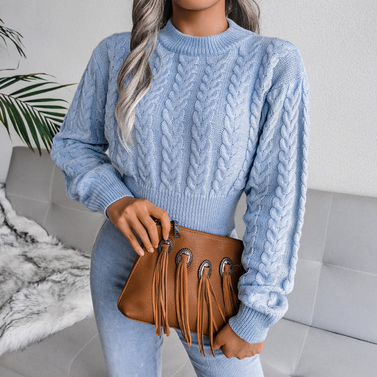 Damen Strickpullover im modernen Zopfmuster mit engem Bund Heidi-Mode