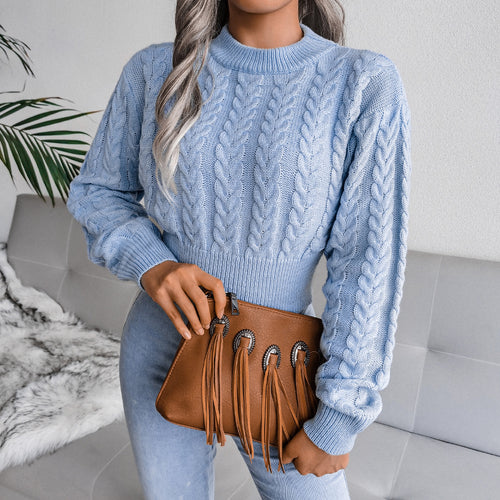 Damen Strickpullover im modernen Zopfmuster mit engem Bund Heidi-Mode