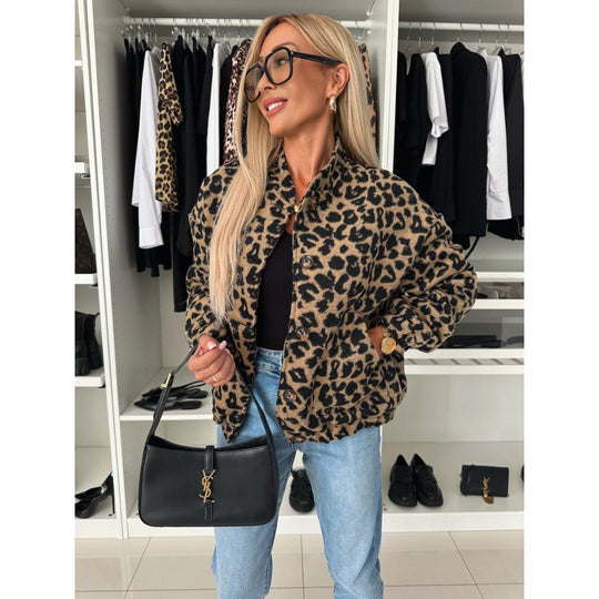 Damen Trendige Leo-Fleecejacke mit lässigem Schnitt Heidi-Mode