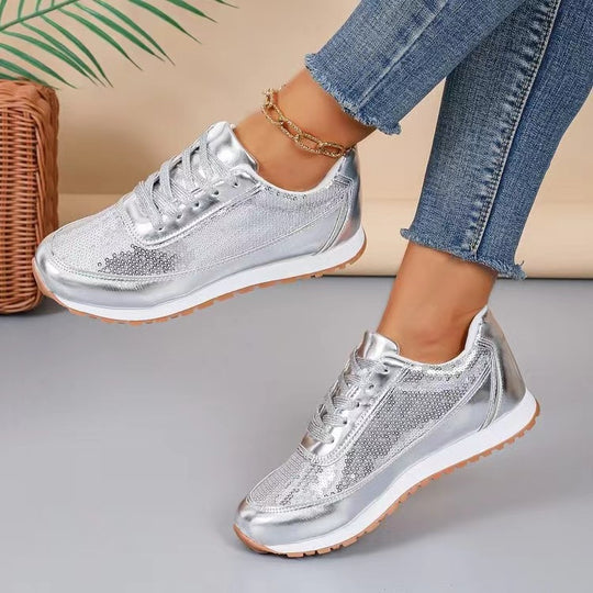 Damen modische Sneaker mit schimmerndem Obermaterial und rutschfester Sohle Heidi-Mode