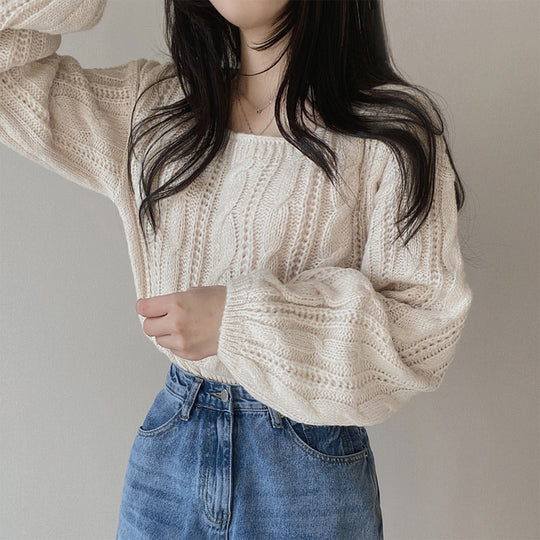 Damen modischer Strickpullover mit Kabelmuster und weitem Schnitt Heidi-Mode