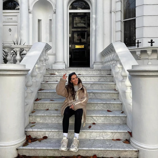 Damen oversized Fleecejacke mit hochschließendem Kragen und praktischen Taschen Heidi-Mode