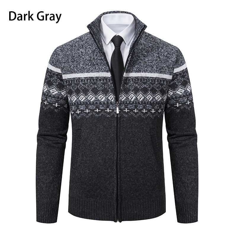 Herren Strickjacke mit modernem Muster und hohem Kragen Heidi-Mode