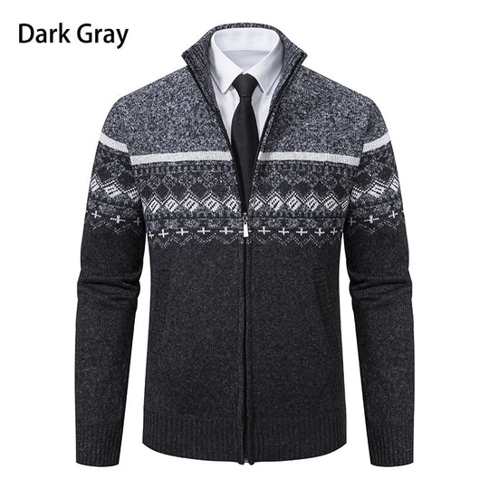 Herren Strickjacke mit modernem Muster und hohem Kragen Heidi-Mode