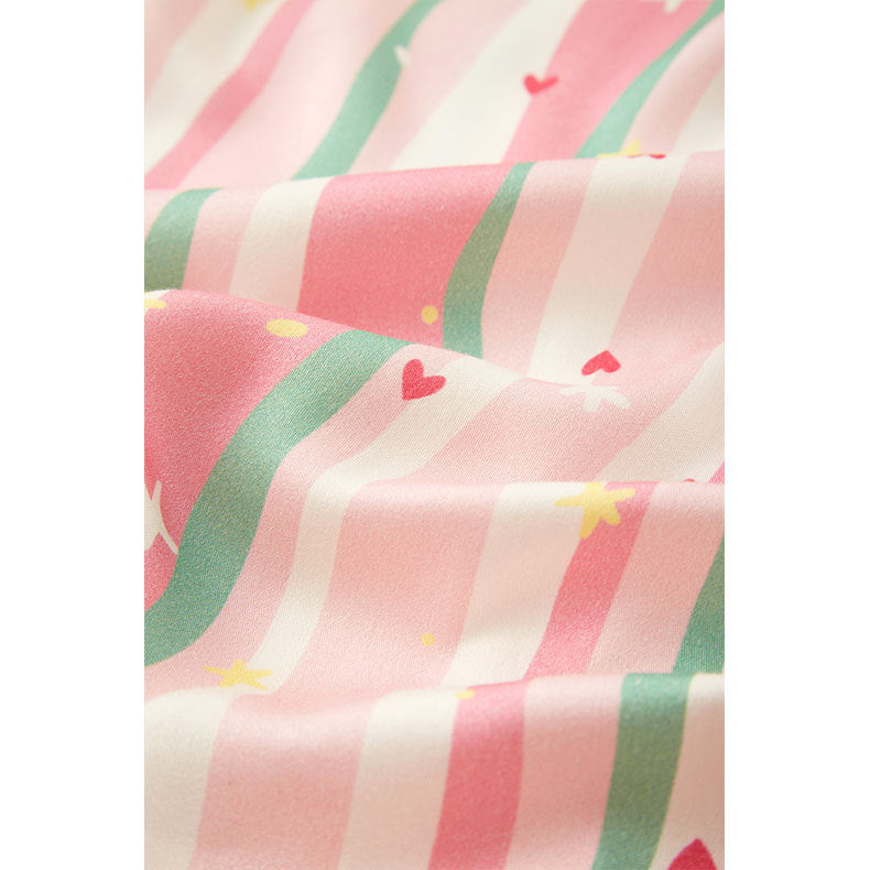 Damen leichtes Nachtkleid mit verspieltem Streifenmuster und fröhlichen Motiven Heidi-Mode