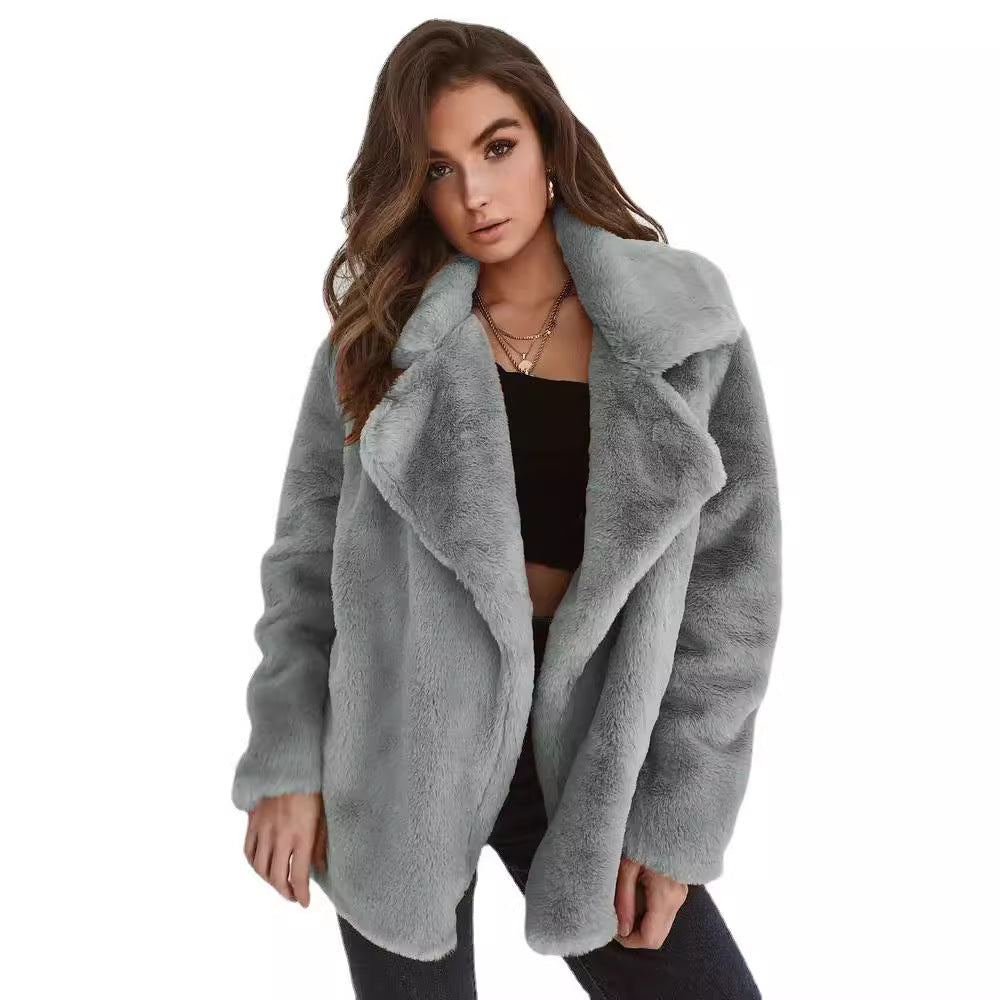 Damen Fleece-Mantel mit weitem Kragen und modischem Schnitt Heidi-Mode