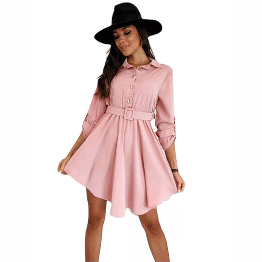 Damen Knielanges Hemdblusenkleid mit Taillengürtel und eleganten Details Heidi-Mode