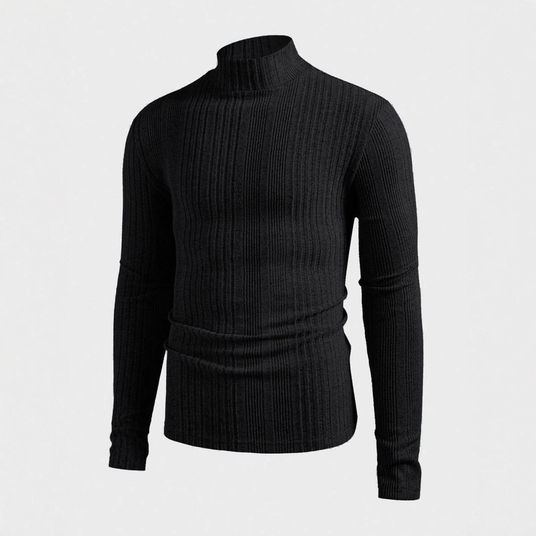 Herren Strickpullover mit hohem Kragen und Rippstruktur Heidi-Mode
