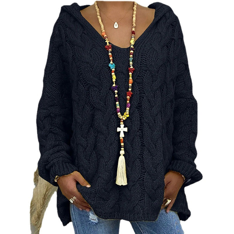 Damen Kapuzenpullover mit Zopfmuster und weitem Schnitt Heidi-Mode