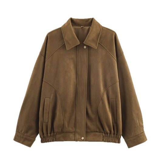 Damen Modische Kunstlederjacke mit elastischem Bund und Eingrifftaschen Heidi-Mode