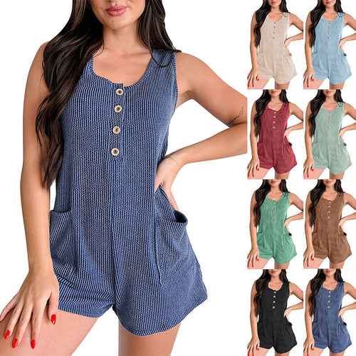 Damen Jumpsuit mit strukturiertem Muster und dekorativen Knöpfen Heidi-Mode