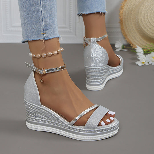 Damen Wedge-Sandalen mit funkelndem Obermaterial und elegantem Riemendesign Heidi-Mode