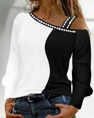 Damen asymmetrisches Oberteil mit Glitzerakzenten Heidi-Mode