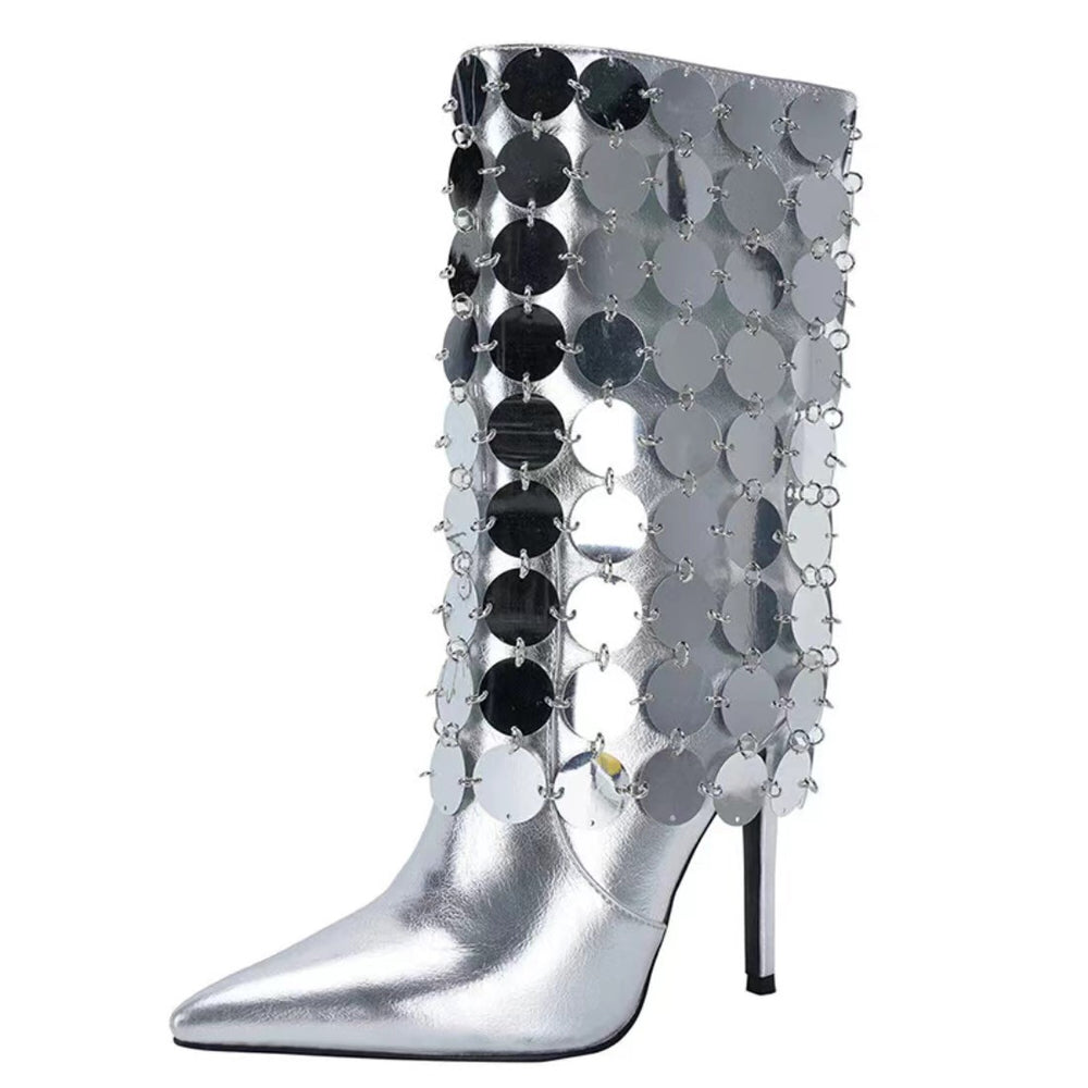 Femme High-Stiletto Metallic Overlay Ankle Boots Heidi-Mode