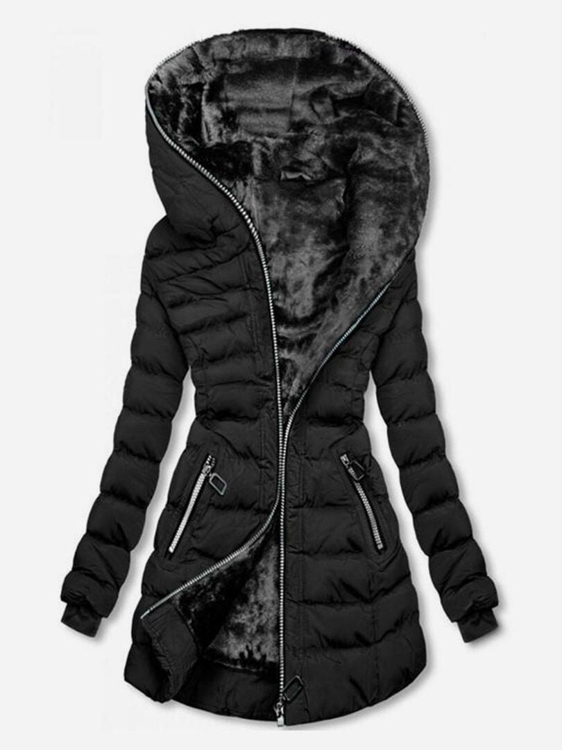 Damen gefütterte Winterjacke mit hohem Kragen und stilvollen Reißverschlusstaschen Heidi-Mode
