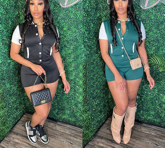 Damen Sportlicher Overall mit Kurzarm und Knopfleiste Heidi-Mode