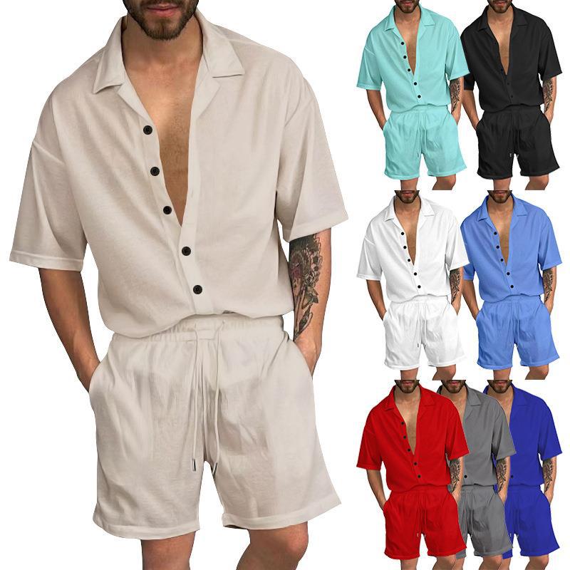 Herren Freizeit-Set mit lässigem Kurzarmhemd und elastischen Shorts Heidi-Mode