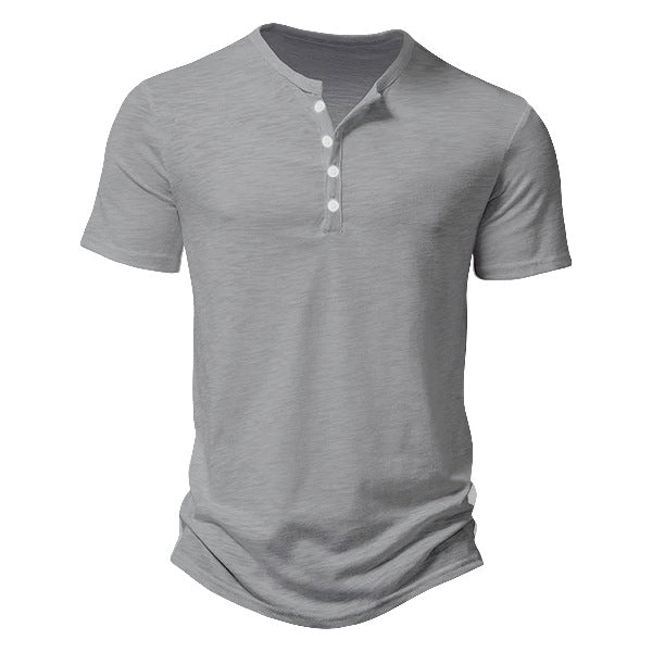 Herren Kurzarm Henley-Shirt mit dekorativen Knöpfen und atmungsaktiver Struktur Heidi-Mode