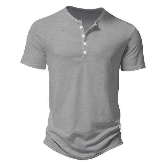 Herren Kurzarm Henley-Shirt mit dekorativen Knöpfen und atmungsaktiver Struktur Heidi-Mode