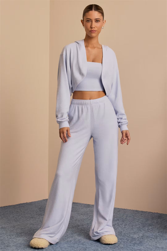 Damen Loungewear Ensemble mit weitem Schnitt und cropped Oberteil Heidi-Mode