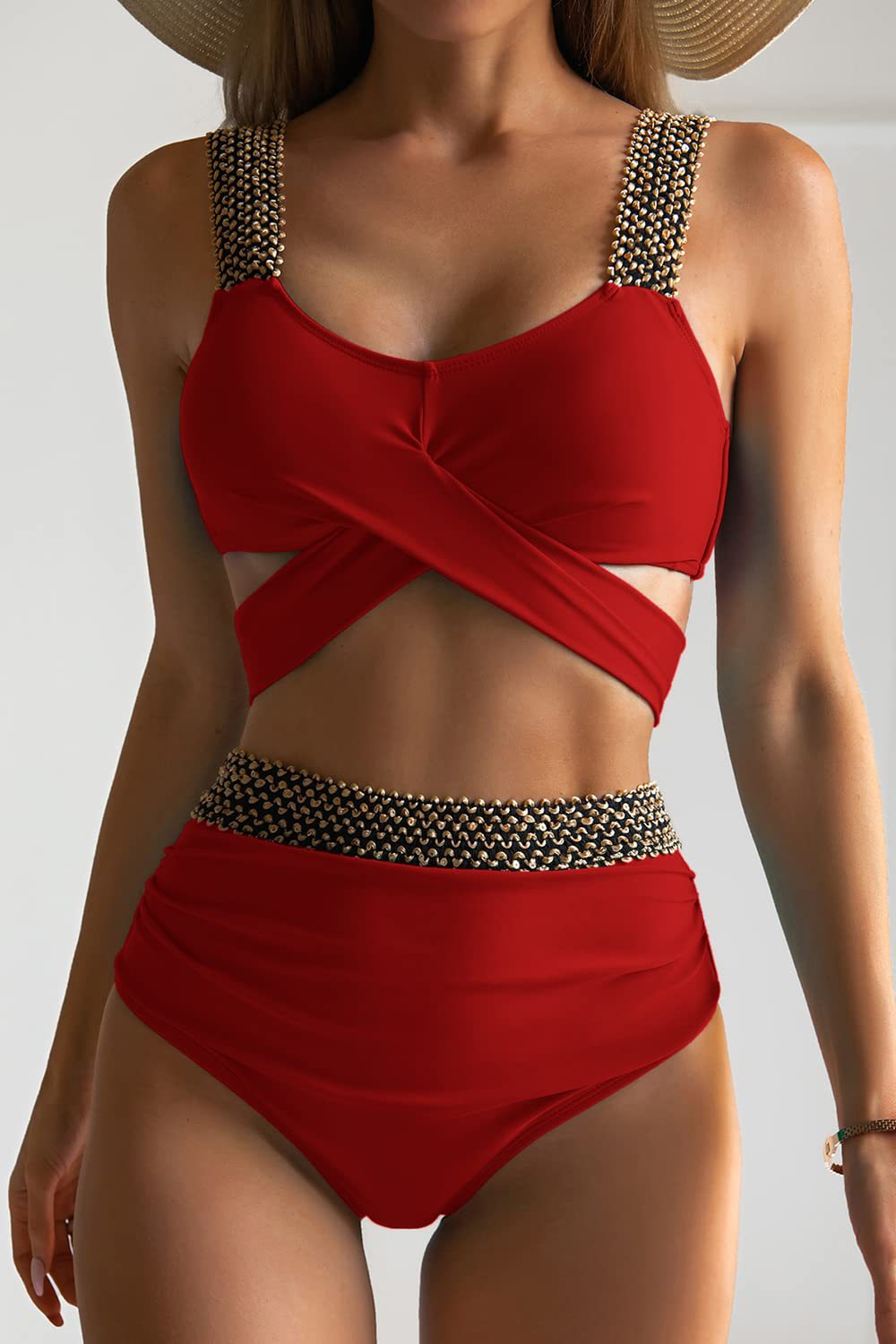 Damen Hochgeschnittene Bikinis mit ausgefallenen Trägern Heidi-Mode