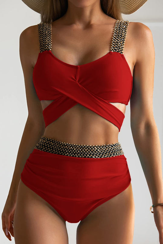 Damen Hochgeschnittene Bikinis mit ausgefallenen Trägern Heidi-Mode